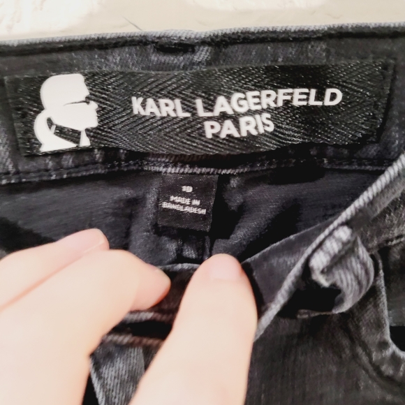 Karl Lagerfeld Fray Side Raw Hem High Rise Jeans - Picture 5 of 8